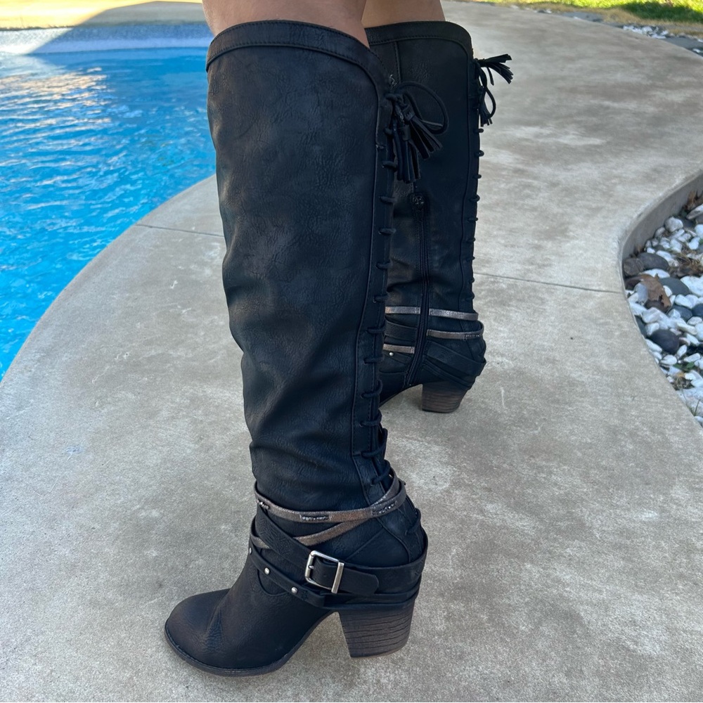 Jelly pop Women's Black Knee-High Boots